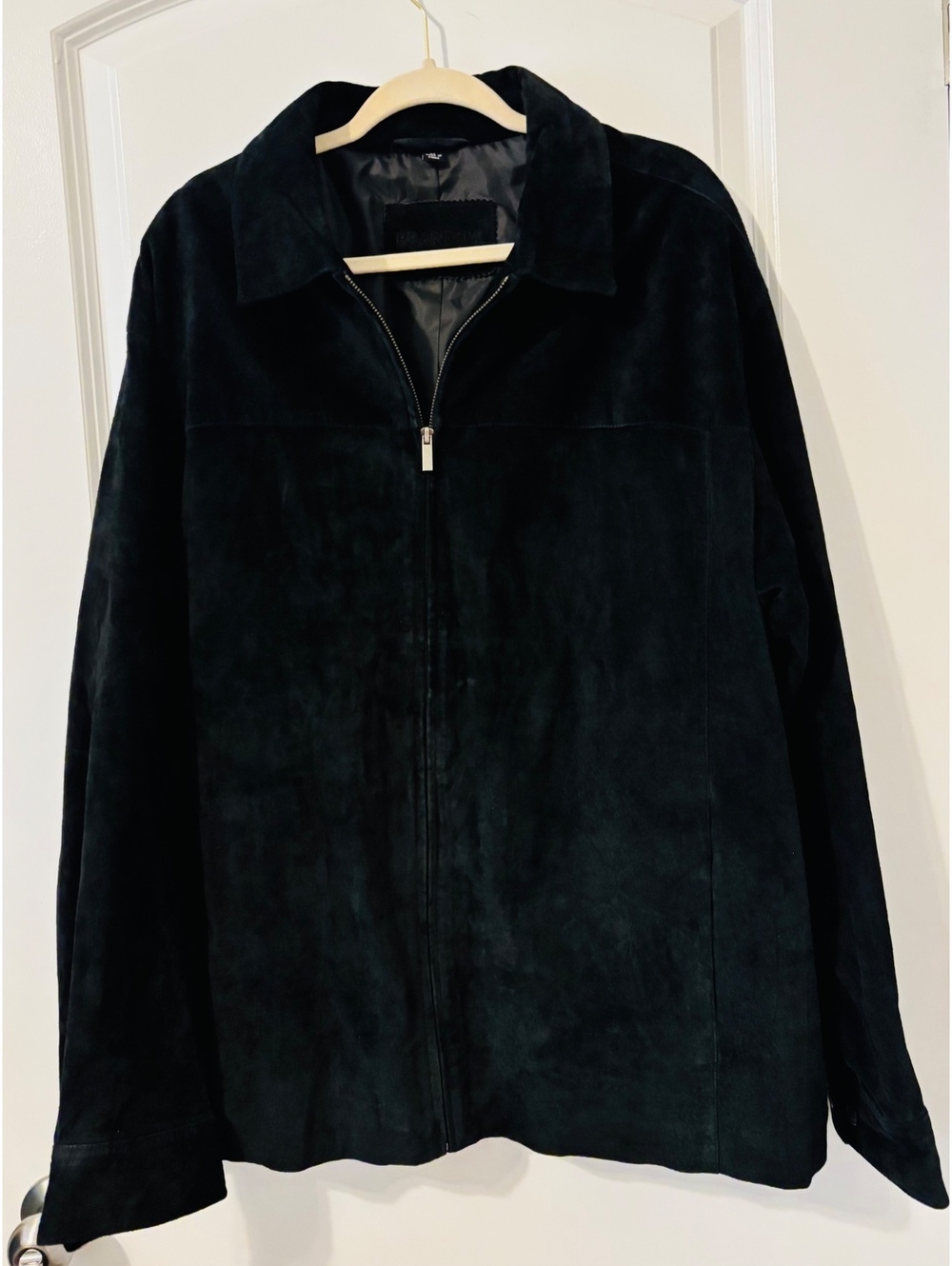 1990’s Pristine Brandini black zip-front soft suede utility jacket size XL